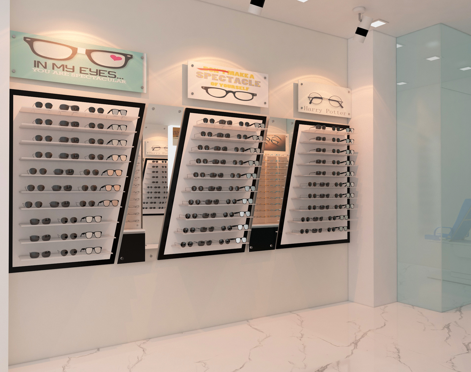 optical shop wall display design